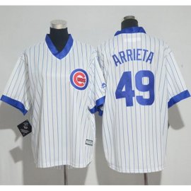 Chicago Cubs #49 Jake Arrieta White(Blue Strip) Cooperstown Womens Stitched MLB Jersey