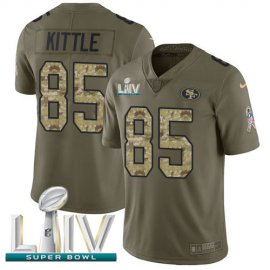 Nike San Francisco 49ers #85 George Kittle Olive/Camo Super Bowl LIV 2020 Mens Stitched NFL Limited 2017 Salute To Service Jersey