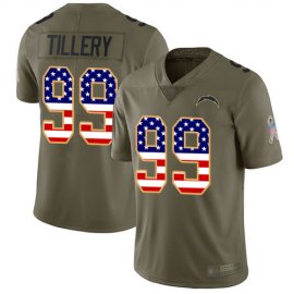 Nike Los Angeles Chargers #99 Jerry Tillery Olive/USA Flag Mens Stitched NFL Limited 2017 Salute To Service Jersey
