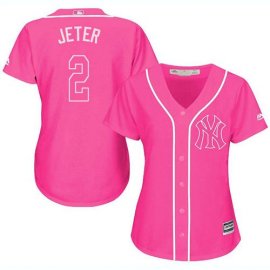 New York Yankees #2 Derek Jeter Pink Fashion Womens Stitched MLB Jersey