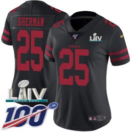 Nike San Francisco 49ers #25 Richard Sherman Black Super Bowl LIV 2020 Alternate Womens Stitched NFL 100th Season Vapor Limited Jersey