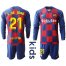 Barcelona #21 F.De Jong Home Long Sleeves Kid Soccer Club Jersey