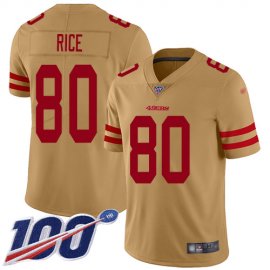 Nike San Francisco 49ers #80 Jerry Rice Gold Mens Stitched NFL Limited Inverted Legend 100th Season Jersey
