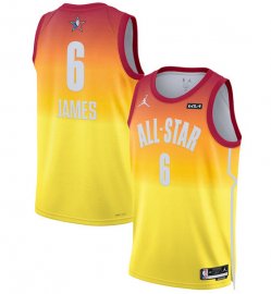 Mens 2023 All-Star #6 LeBron James Orange Game Swingman Stitched Basketball Jersey