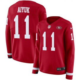 Nike San Francisco 49ers #11 Brandon Aiyuk Red Team Color Womens Stitched NFL Limited Therma Long Sleeve Jersey