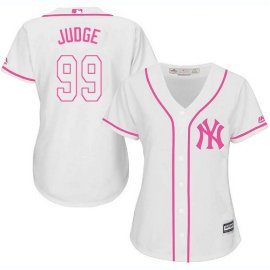 New York Yankees #99 Aaron Judge White/Pink Fashion Womens Stitched MLB Jersey
