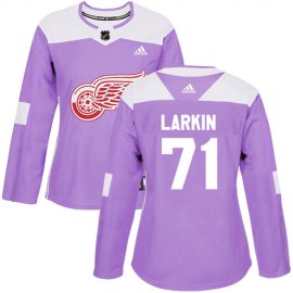 Adidas Detroit Red Wings #71 Dylan Larkin Purple Authentic Fights Cancer Womens Stitched NHL Jersey