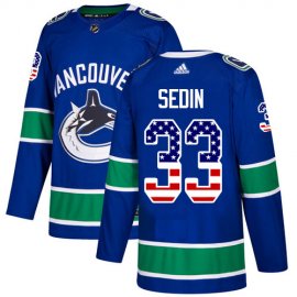 Adidas Vancouver Canucks #33 Henrik Sedin Blue Home Authentic USA Flag Stitched NHL Jersey