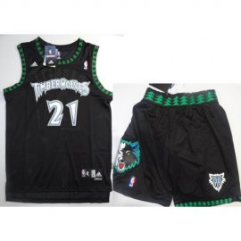 Minnesota Timberwolves 21 Kevin Garnett Black Jerseys Shorts NBA Suits Cheap