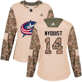 Adidas Columbus Blue Jackets #14 Gustav Nyquist Camo Authentic 2017 Veterans Day Womens Stitched NHL Jersey
