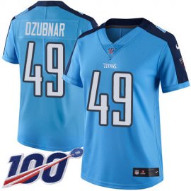 Nike Tennessee Titans #49 Nick Dzubnar Light Blue Womens Stitched NFL Limited Rush 100th Season Jersey