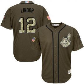 Cleveland Indians #12 Francisco Lindor Green Salute to Service Stitched Youth MLB Jersey