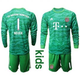 Bayern Munchen #1 Neuer Green Goalkeeper Long Sleeves Kid Soccer Club Jersey