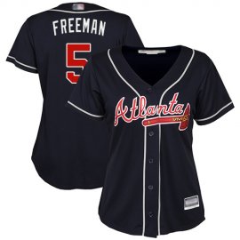 Atlanta Braves #5 Freddie Freeman Navy Blue Alternate Womens Stitched MLB Jersey