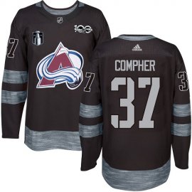 Adidas Colorado Avalanche #37 J.T. Compher Black 2022 Stanley Cup Final Patch 100th Anniversary Stitched NHL Jersey Mens