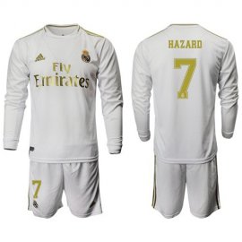 Real Madrid #7 Hazard White Home Long Sleeves Soccer Club Jersey