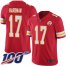 Nike Kansas City Chiefs #17 Mecole Hardman Red Team Color Mens Stitched NFL 100th Season Vapor Limited Jersey