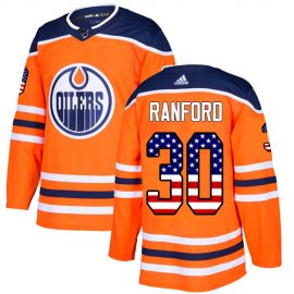 Adidas Edmonton Oilers #30 Bill Ranford Orange Home Authentic USA Flag Stitched NHL Jersey