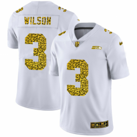 Seattle Seahawks #3 Russell Wilson Mens Nike Flocked Leopard Print Vapor Limited NFL Jersey White