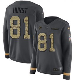 Nike Atlanta Falcons #81 Hayden Hurst Anthracite Salute to Service Womens Stitched NFL Limited Therma Long Sleeve Jersey