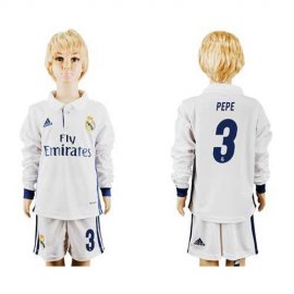 Real Madrid #3 Pepe Home Long Sleeves Kid Soccer Club Jersey