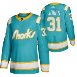 San Jose Sharks #31 Martin Jones Mens Adidas 2020 Throwback Authentic Player NHL Jersey Teal