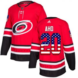 Adidas Carolina Hurricanes #20 Sebastian Aho Red Home Authentic USA Flag Stitched NHL Jersey
