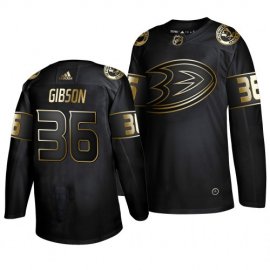 Adidas Anaheim Ducks #36 John Gibson Mens 2019 Black Golden Edition Authentic Stitched NHL Jersey