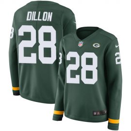 Nike Green Bay Packers #28 AJ Dillon Green Team Color Womens Stitched NFL Limited Therma Long Sleeve Jersey