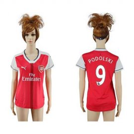 Womens Arsenal #9 Podolski Home Soccer Club Jersey