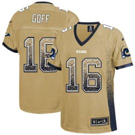 Nike Los Angeles Rams #16 Jared Goff Gold Womens Stitched NFL Elite Drift Fashion Jersey