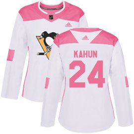 Adidas Pittsburgh Penguins #24 Dominik Kahun White/Pink Authentic Fashion Womens Stitched NHL Jersey