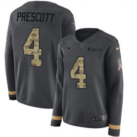 Nike Dallas Cowboys #4 Dak Prescott Anthracite Salute to Service Womens Stitched NFL Limited Therma Long Sleeve Jersey