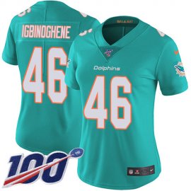 Nike Miami Dolphins #46 Noah Igbinoghene Aqua Green Team Color Womens Stitched NFL 100th Season Vapor Untouchable Limited Jersey