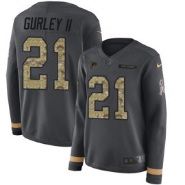Nike Atlanta Falcons #21 Todd Gurley II Anthracite Salute to Service Womens Stitched NFL Limited Therma Long Sleeve Jersey