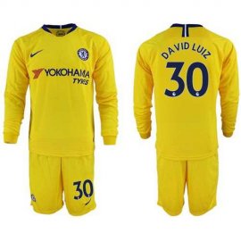 Chelsea #30 David Luiz Away Long Sleeves Soccer Club Jersey