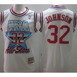 Los Angeles Lakers 32 Magic Johnson All Star White M&N NBA Jerseys Cheap