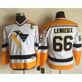 Pittsburgh Penguins #66 Mario Lemieux White/Yellow CCM Throwback Stitched Youth NHL Jersey