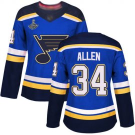 Adidas St. Louis Blues #34 Jake Allen Blue Home Authentic Stanley Cup Champions Womens Stitched NHL Jersey