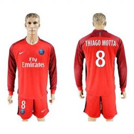 Paris Saint-Germain #8 Thiago Motta Red Long Sleeves Soccer Club Jersey