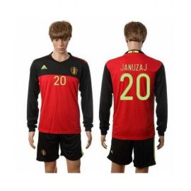 Belgium #20 Januzaj Red Home Long Sleeves Soccer Country Jersey