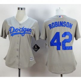 Los Angeles Dodgers #42 Jackie Robinson Grey Alternate Road Womens Stitched MLB Jersey