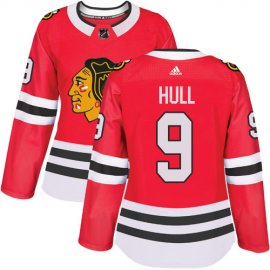 Adidas Chicago Blackhawks #9 Bobby Hull Red Home Authentic Womens Stitched NHL Jersey