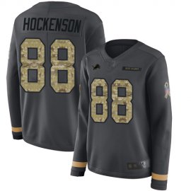 Nike Detroit Lions #88 T.J. Hockenson Anthracite Salute to Service Womens Stitched NFL Limited Therma Long Sleeve Jersey