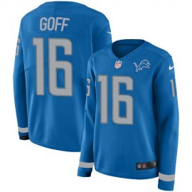 Detroit Lions #16 Jared Goff Blue Team Color Womens Stitched NFL Limited Therma Long Sleeve Jersey