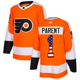 Adidas Philadelphia Flyers #1 Bernie Parent Orange Home Authentic USA Flag Stitched NHL Jersey