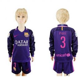 Barcelona #3 Pique Away Long Sleeves Kid Soccer Club Jersey