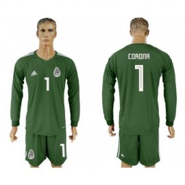 Mexico #1 CORONA Military Green Goalkeeper 2018 FIFA World Cup Long Sleeve Soccer Jersey