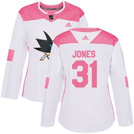 Adidas San Jose Sharks #31 Martin Jones White/Pink Authentic Fashion Womens Stitched NHL Jersey