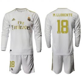 Real Madrid #18 M.Llorente White Home Long Sleeves Soccer Club Jersey
